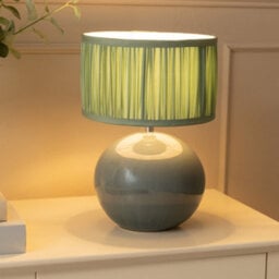 Valuelights Bosco Eucalyptus Ceramic Table Lamp With Ruched Pleated Green Fabric Drum Lamp Shade And Led Bulb - thumbnail 1