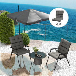 Outsunny 2Pc Outdoor Seat Cushion With Backrest, Ties, For Garden, Grey - thumbnail 1