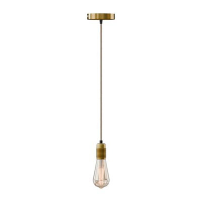 Ledsone Industrial Hemp Ceiling Pendant Light E27 Base 95Cm Adjustable Height Yellow Brass Finish Bulb Included - image 1