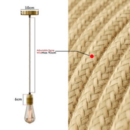Ledsone Industrial Hemp Ceiling Pendant Light E27 Base 95Cm Adjustable Height Yellow Brass Finish Bulb Included - thumbnail 4