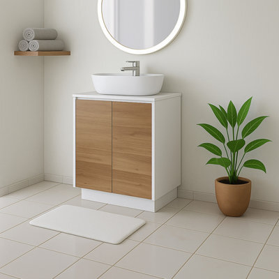 Plum&clay Declan White & Oak Floor Standing Vanity Unit With White Countertop Set (W)750mm (H)850mm - image 1