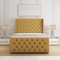 Bsspoke Anna Divan Bed Set Mustard Plush Velvet 54Inch Headboard & Footboard & Mattress No Drawers In 3Ft 4Ft 4Ft6 5Ft 6Ft