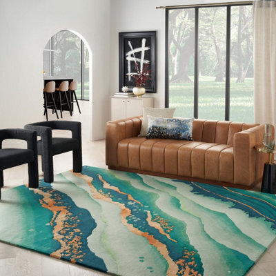 Green Wool Handmade Luxurious Optical/ (3D) Modern Rug Easy To Clean Living Room And Bedroom-297Cm X 419Cm