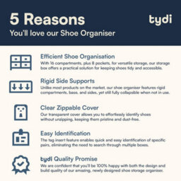 Tydi Shoe Storage Box - Cream Ultra Stiff Organiser With Clear Zip Cover And 16 Compartments - Stackable Shoe Storage - thumbnail 9
