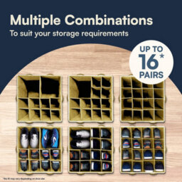 Tydi Shoe Storage Box - Cream Ultra Stiff Organiser With Clear Zip Cover And 16 Compartments - Stackable Shoe Storage - thumbnail 6