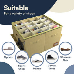 Tydi Shoe Storage Box - Cream Ultra Stiff Organiser With Clear Zip Cover And 16 Compartments - Stackable Shoe Storage - thumbnail 3