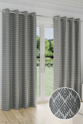 "Enhanced Living Aspen Grey Chevron Pattern 90 X 72"" (229X183Cm) Eyelet Thermal Noise Reducing Room Darkening Curtains (Pair)" - image 1