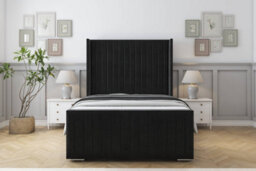 "Sloomy Marlborough Black Plush Bed Frame With 50""  Upholstered Wingback Headboard 2'6 Small Single" - thumbnail 1
