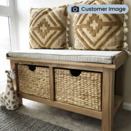 London Oak Storage Hallway Bench With Baskets - Fully Assembled By Roseland Furniture - thumbnail 4