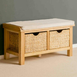 London Oak Storage Hallway Bench With Baskets - Fully Assembled By Roseland Furniture - thumbnail 5