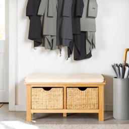 London Oak Storage Hallway Bench With Baskets - Fully Assembled By Roseland Furniture - thumbnail 2