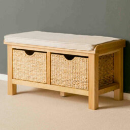 London Oak Storage Hallway Bench With Baskets - Fully Assembled By Roseland Furniture - thumbnail 3