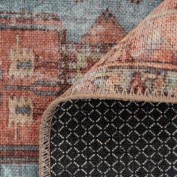 Loomed Distressed Terracotta Blue Persian Style Washable Non Slip Rug 160X230Cm - thumbnail 5