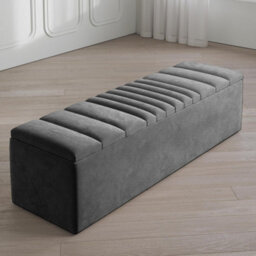 Safar 90Cm Large Ottoman Storage Box - Naples Shoes Bench - Dark Grey Lined Upholstery Blanket Storage Box - thumbnail 1