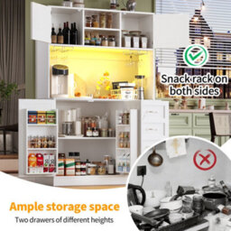 Abrihome Led Sideboard Cabinet 120X40X188Cm White: 4 Doors, 2 Drawers, Snack Rack & Drink Holders, Kitchen Buffet Storage - thumbnail 5