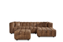 Faux Leather Suede Brown Right Hand Facing Corner Sofa With Ottoman - thumbnail 3