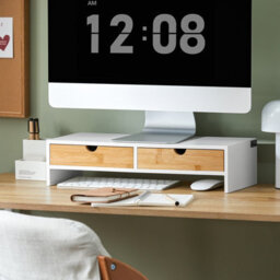 Sobuy Bbf02-Nw, Monitor Stand Computer Screen Riser Desk Organizer With 2 Drawers,w47Xd18Xh11 - thumbnail 2