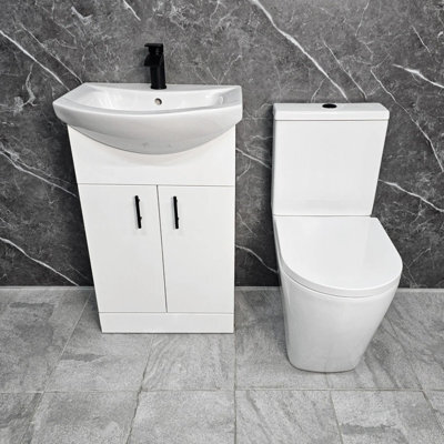 Hydros White Vanity Unit With Black Handles 550mm & Closed Back Tornado Toilet Suite - image 1