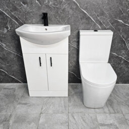 Hydros White Vanity Unit With Black Handles 550mm & Closed Back Tornado Toilet Suite - thumbnail 1