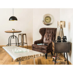 Orsina Wood And Metal Round Top Side Table, Industrial Style Side Table, Wooden Side Table For Living Room - thumbnail 2