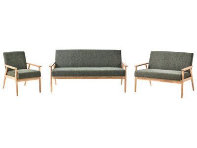 Wyld And Coco 3-Piece Retro Living Room Set In Green And Light Brown With Wooden Frame And Curved Arms - image 1