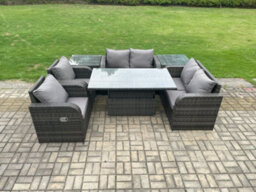 Fimous Outdoor Rattan Garden Furniture Set Patio Height Adjustable Rising Lifting Dining Table Love Sofa - thumbnail 1