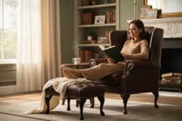 Chesterfield Flat Wing Chair + Footstool Antique Autumn Tan Leather In Mallory Style - thumbnail 2