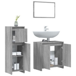 Berkfield 3 Piece Bathroom Furniture Set Grey Sonoma Engineered Wood - thumbnail 4