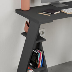 Decortie Modern Papillon 106Cm Working Desk Particleboard 3 Mini Shelves, Cross Design Legs H75Xw106Cm, Anthracite Grey - thumbnail 5