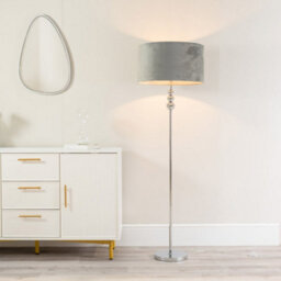 Valuelights Marissa Chrome Stacked Ball Floor Lamp With Grey Velvet Shade - Led Bulb Included
