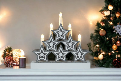 Netagon Xmas Haus Natural Festive Wood Led Light Up Christmas Candle Arch With Stars Battery Operated - image 1