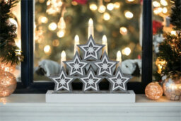 Netagon Xmas Haus Natural Festive Wood Led Light Up Christmas Candle Arch With Stars Battery Operated - thumbnail 3