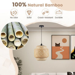 Costway Bamboo Pendant Light Natural Hand-Woven Hanging Ceiling Light Chandelier - thumbnail 8