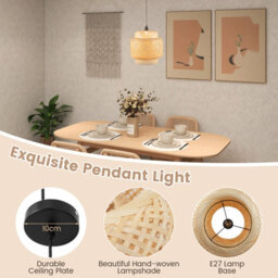 Costway Bamboo Pendant Light Natural Hand-Woven Hanging Ceiling Light Chandelier - thumbnail 9