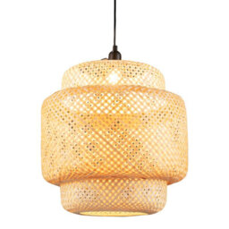Costway Bamboo Pendant Light Natural Hand-Woven Hanging Ceiling Light Chandelier