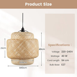 Costway Bamboo Pendant Light Natural Hand-Woven Hanging Ceiling Light Chandelier - thumbnail 2