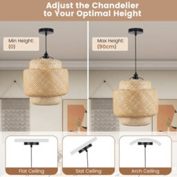 Costway Bamboo Pendant Light Natural Hand-Woven Hanging Ceiling Light Chandelier - thumbnail 6
