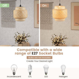 Costway Bamboo Pendant Light Natural Hand-Woven Hanging Ceiling Light Chandelier - thumbnail 7
