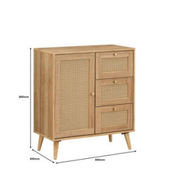 Swish Furniture Manila Oak Rattan Compact 1 Door 3 Drawer Sideboard Living Dining Room Storage Furniture - thumbnail 3