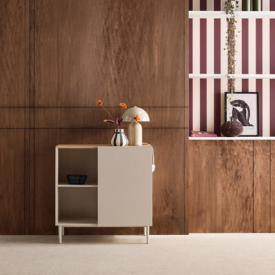 Sweeek - Sideboard Storage Unit Metal With Wood Decor 1 Door 80 Cm Beige And Natural - Ashton - image 1
