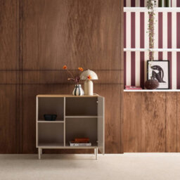 Sweeek - Sideboard Storage Unit Metal With Wood Decor 1 Door 80 Cm Beige And Natural - Ashton - thumbnail 4