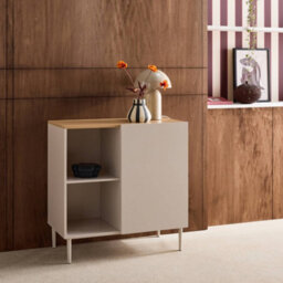 Sweeek - Sideboard Storage Unit Metal With Wood Decor 1 Door 80 Cm Beige And Natural - Ashton - thumbnail 6