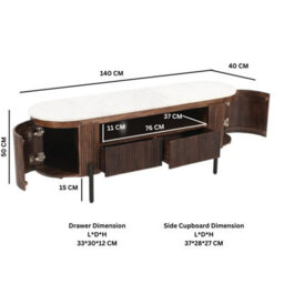 Ancient Mango Wood Tv Cabinet With Marble Top & Metal Legs - thumbnail 6