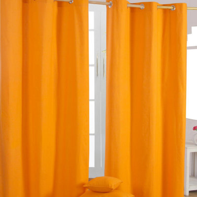 Homescapes Plain Orange Cotton Eyelet Curtains 117 X 137 Cm - image 1