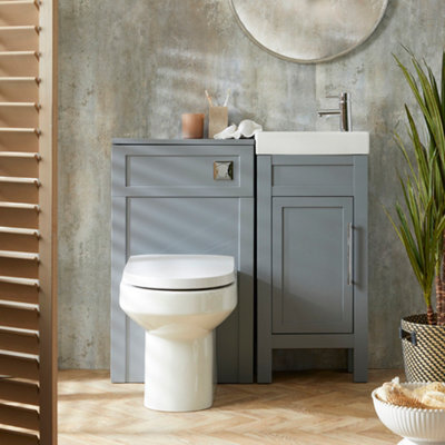 Homestylestore Light Grey 400mm Bathroom Vanity Unit And Wc Unit With Square Back To Wall Toilet Pan And Chrome T Bar Handle - image 1