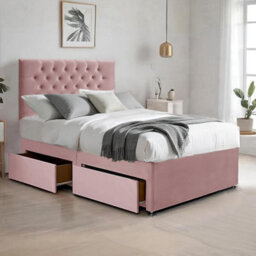 Pink Plush 3Ft Single Bed With Matttress  2 Storage Drawers And 20 Inch Chesterfield Headboard - thumbnail 1