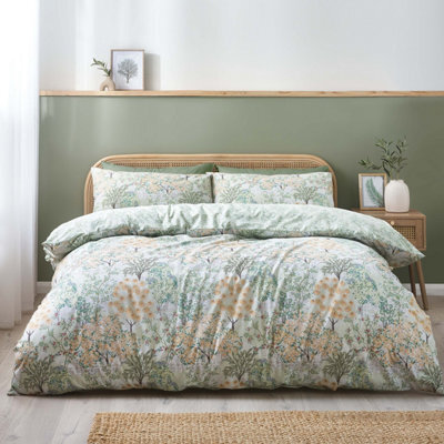 Catherine Lansfield Forest Blossom Reversible Duvet Cover Set With Pillowcases Green - image 1