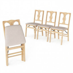 Gainoom Set Of 2 Folding Beige Dining Chairs Space-Saving Upholstered Kitchen Chair With Soft Padded Seat Cushion - thumbnail 3