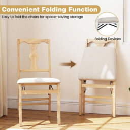 Gainoom Set Of 2 Folding Beige Dining Chairs Space-Saving Upholstered Kitchen Chair With Soft Padded Seat Cushion - thumbnail 8