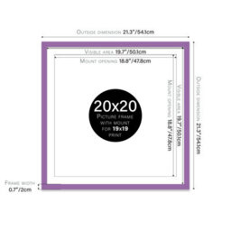 "20X20"" Purple Picture Frame - 20X20"" Square Frame With 19X19"" Mount For 20X20""/19X19"" Pictures Moderrn Style Thin Edge, 1 Pack" - thumbnail 2